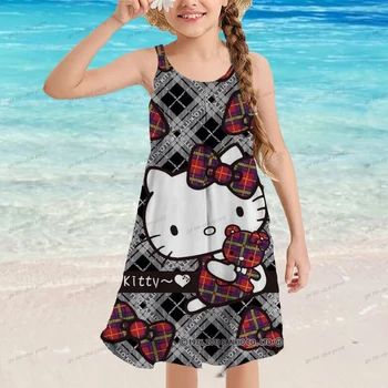 Çocuklar Yaz Elbiseler Kızlar için Hello Kitty Prenses Elbise Kız Karikatür Kısa Kollu Parti Vestidos Kız Elbise Çocuk Giyim Görüntü