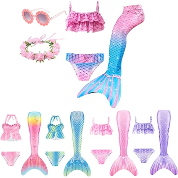 Çocuklar Yüzme Denizkızı Kuyrukları Kızlar İçin Denizkızı Kostümleri Monofin İle Çocuk Plaj Bikini Mayo Mermaid Parti Cosplay Kostüm Görüntü