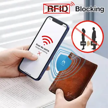 Çok fonksiyonlu RFID Engelleme Su Geçirmez Dayanıklı Hakiki Deri Cüzdan Görüntü