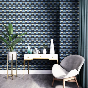ıns duvar kağıdı mavi mozaik kafes modern basit giyim mağazası oturma odası yemek odası yatak odası nordic duvar kağıdı Görüntü