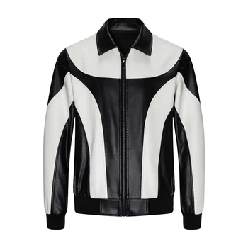 2023 Sonbahar/Kış Yeni Moda Deri Takım Elbise Çift Giyim Siyah Motosiklet Deri Takım Elbise Unisex Gevşek ve Yakışıklı Rahat Ceket Görüntü